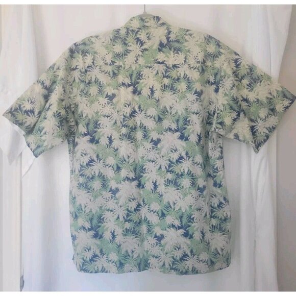 Tori Richard Hawaiian Shirt Mens L Cotton Lawn Tropical Button Up Palms Blue Gre - Picture 2 of 11